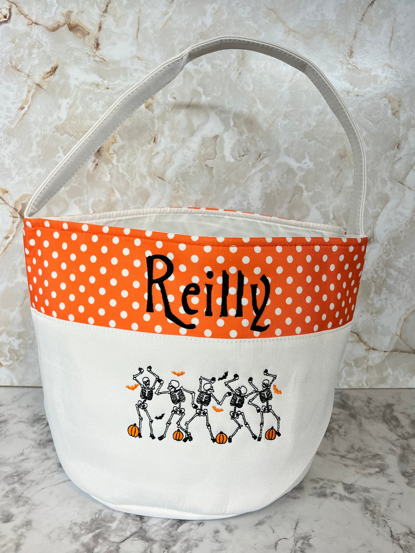 Personalized Embroidered Halloween basket.