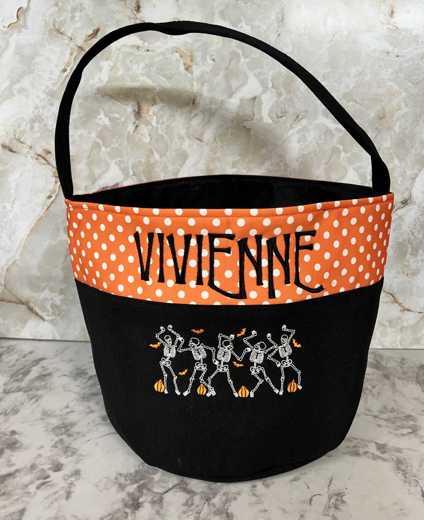 Personalized Embroidered Halloween basket.