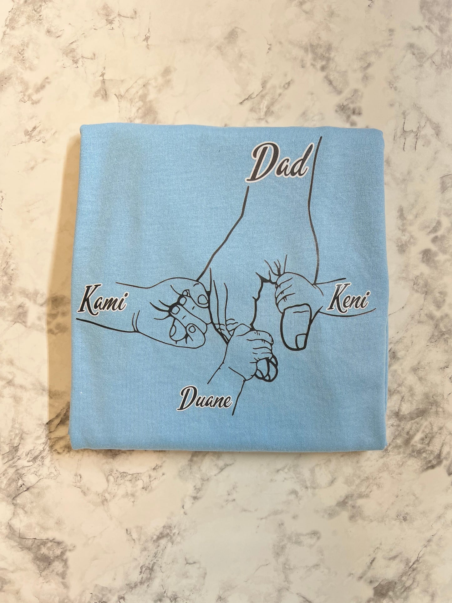 Father's hand t-shirt. Personalized father's day t-shirt.